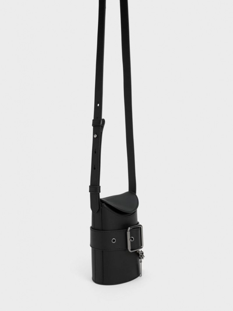 bucket bags Charles And Keith Jules δερματινα Belted μαυρα | 50492-ORAT