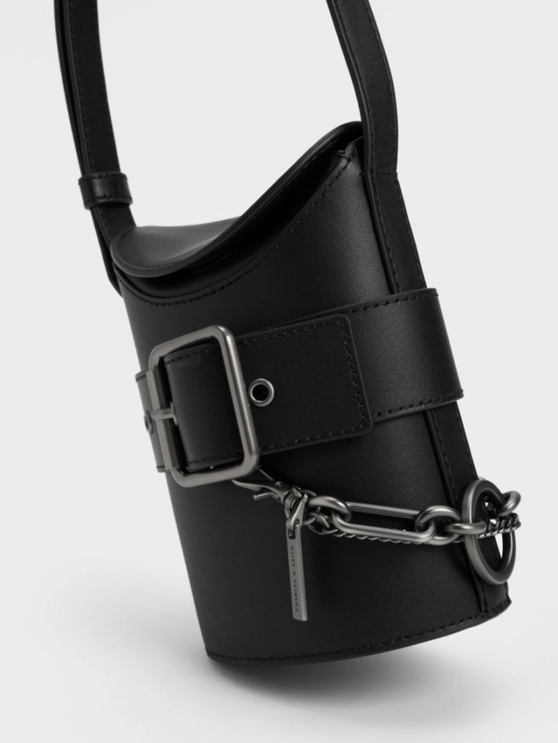 bucket bags Charles And Keith Jules δερματινα Belted μαυρα | 50492-ORAT