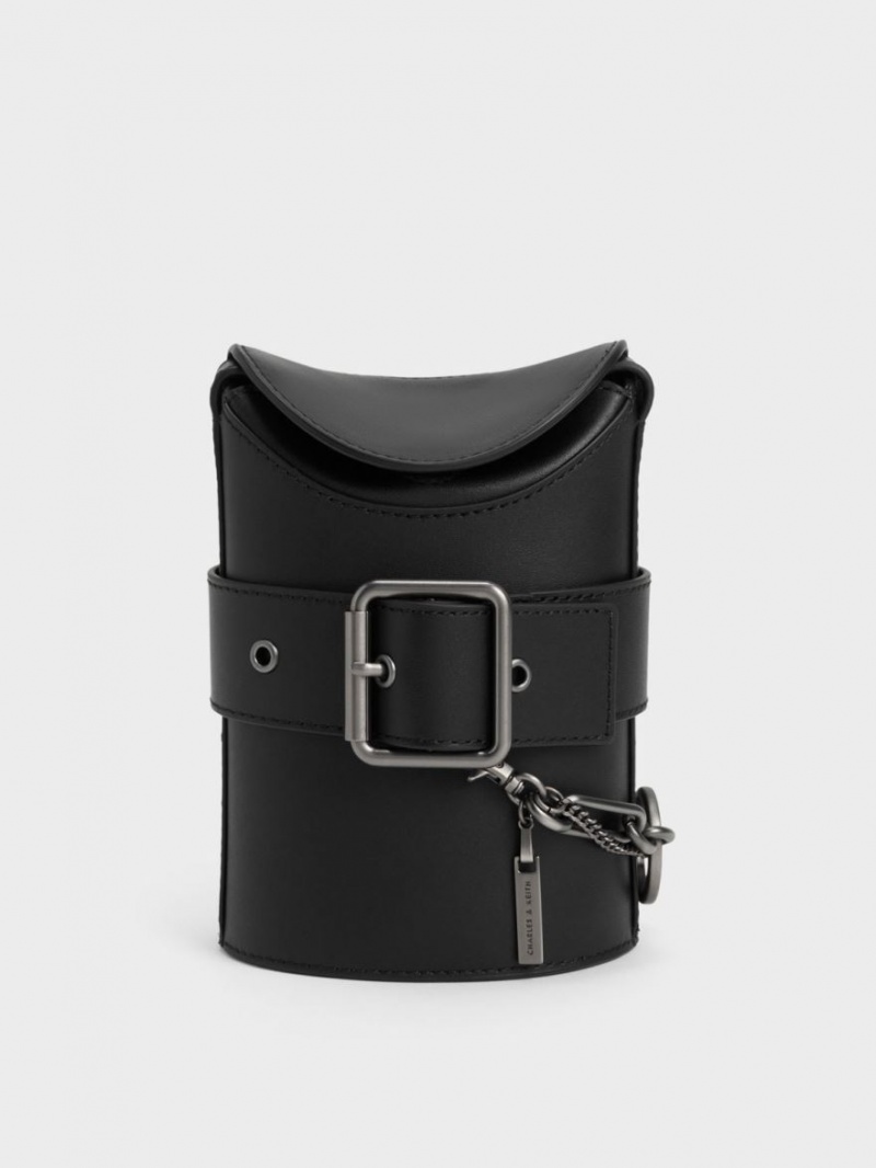 bucket bags Charles And Keith Jules δερματινα Belted μαυρα | 50492-ORAT