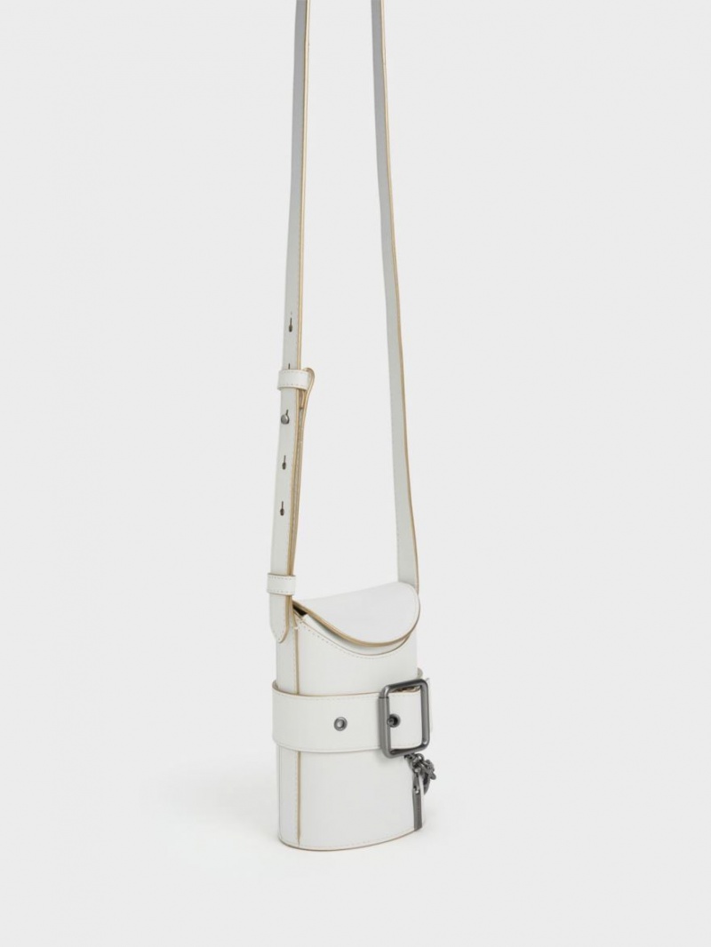 bucket bags Charles And Keith Jules δερματινα Belted ασπρα | 07241-MPGY