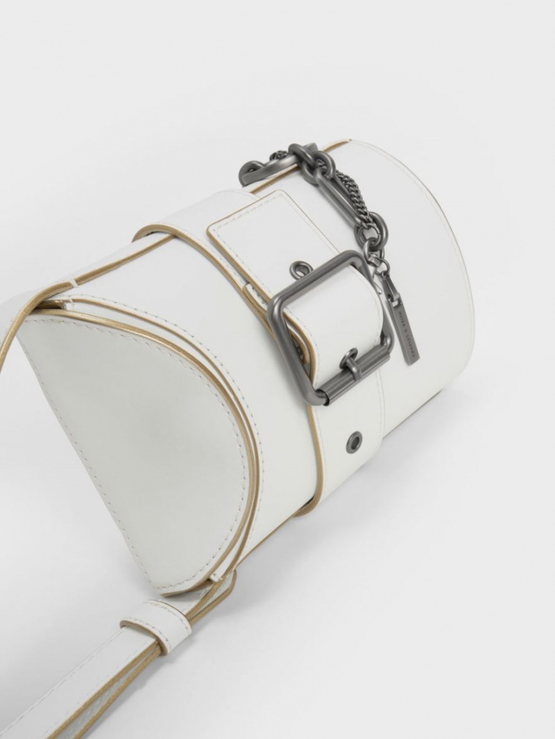 bucket bags Charles And Keith Jules δερματινα Belted ασπρα | 07241-MPGY