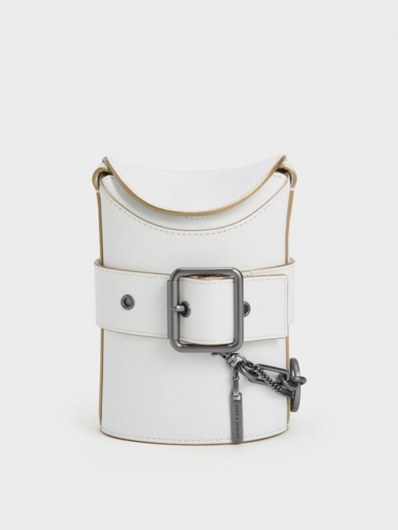 bucket bags Charles And Keith Jules δερματινα Belted ασπρα | 07241-MPGY
