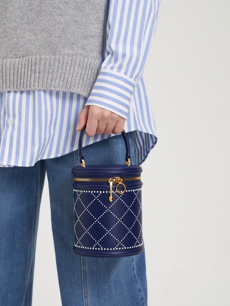 bucket bags Charles And Keith Marietta Bead-Embellished σκουρο μπλε | 26973-CXOE