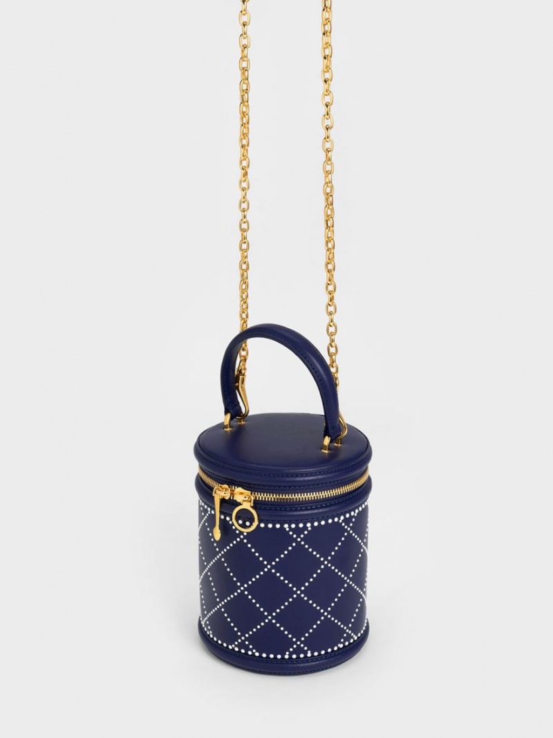 bucket bags Charles And Keith Marietta Bead-Embellished σκουρο μπλε | 26973-CXOE
