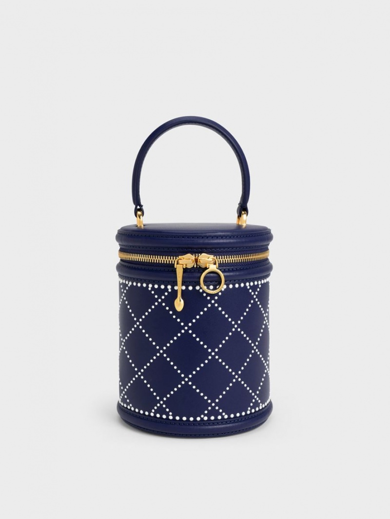 bucket bags Charles And Keith Marietta Bead-Embellished σκουρο μπλε | 26973-CXOE