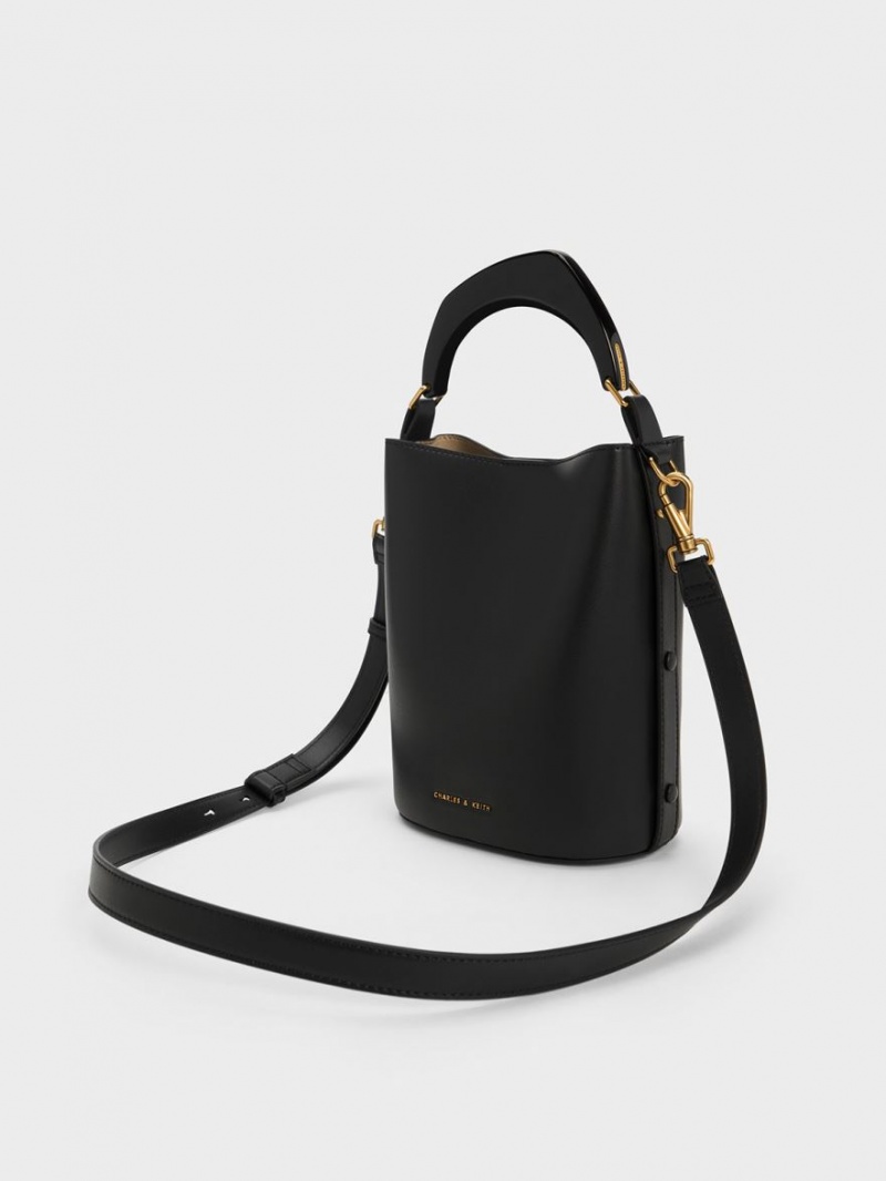 bucket bags Charles And Keith Marlin Acrylic Handle μαυρα | 31487-BEOG