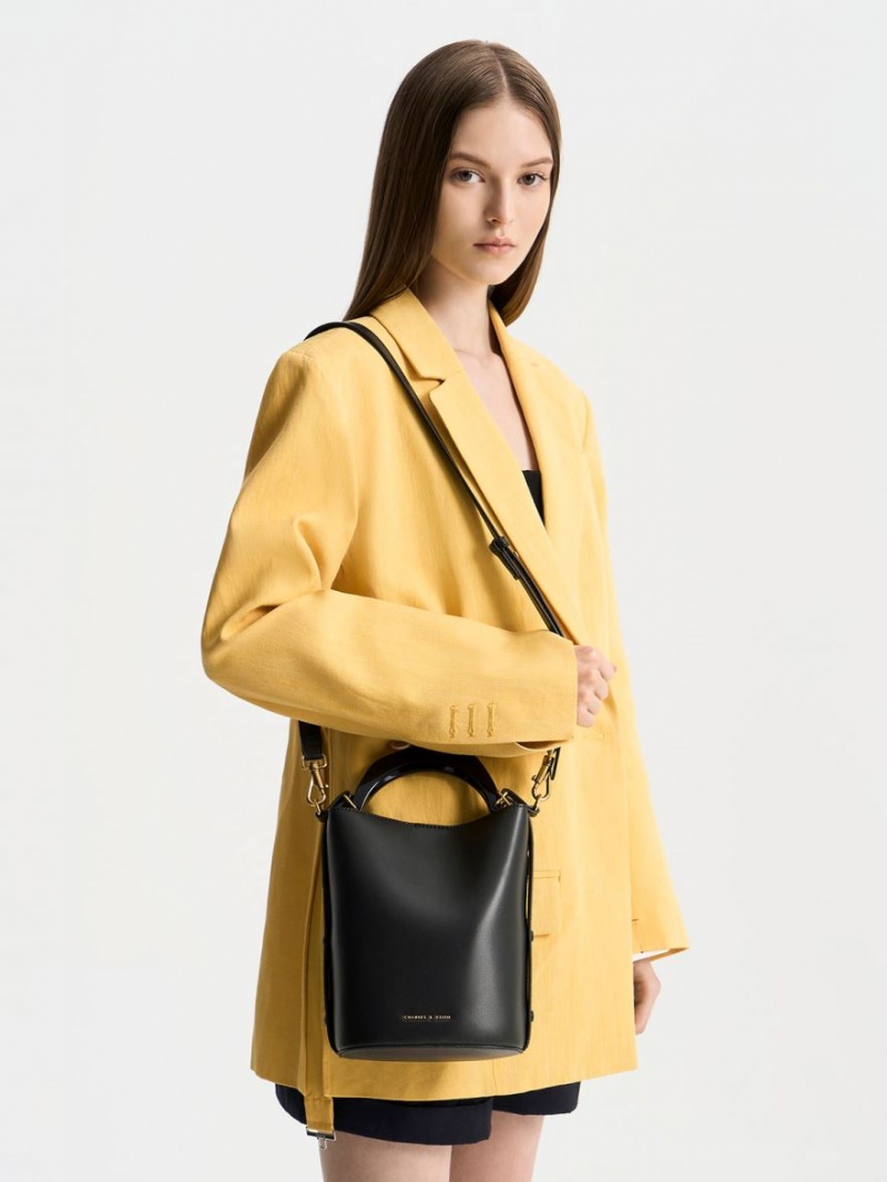 bucket bags Charles And Keith Marlin Acrylic Handle μαυρα | 31487-BEOG