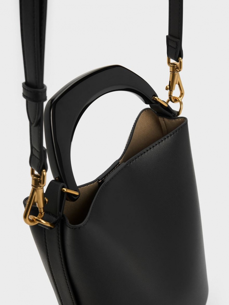 bucket bags Charles And Keith Marlin Acrylic Handle μαυρα | 31487-BEOG