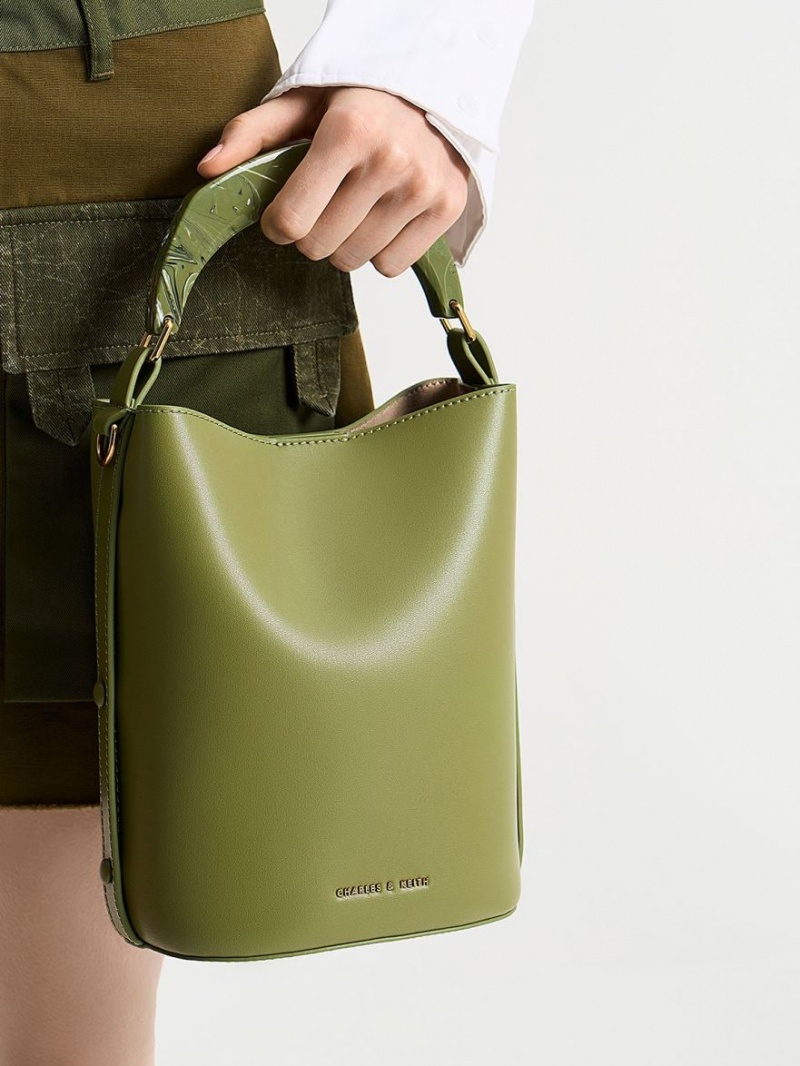 bucket bags Charles And Keith Marlin Acrylic Handle Ελιά | 68205-JPEL