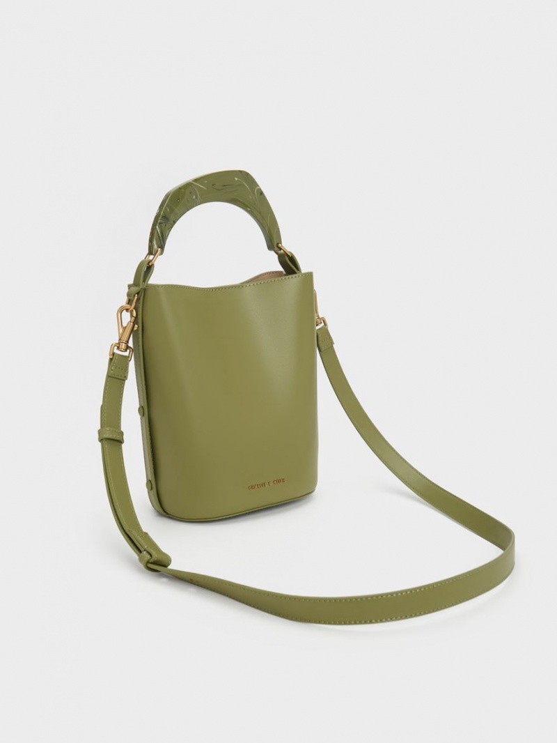 bucket bags Charles And Keith Marlin Acrylic Handle Ελιά | 68205-JPEL
