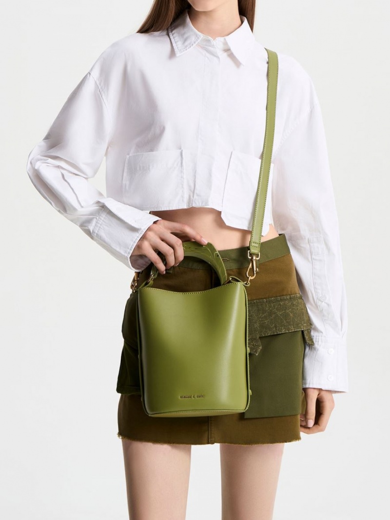 bucket bags Charles And Keith Marlin Acrylic Handle Ελιά | 68205-JPEL
