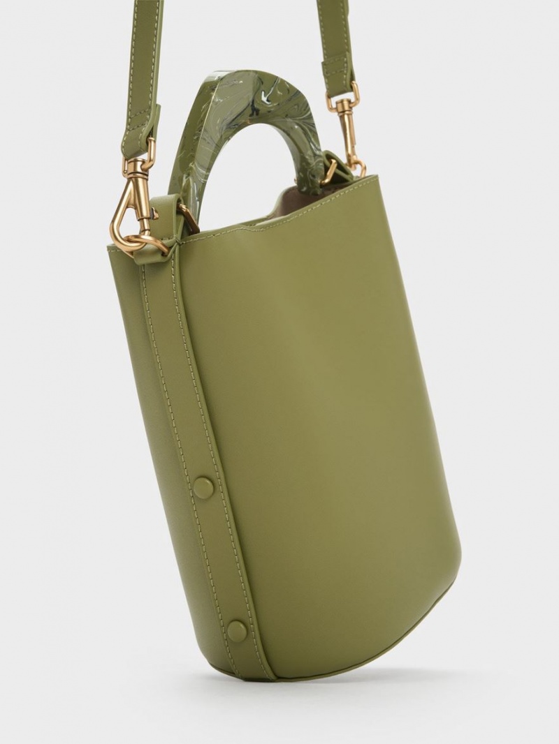 bucket bags Charles And Keith Marlin Acrylic Handle Ελιά | 68205-JPEL