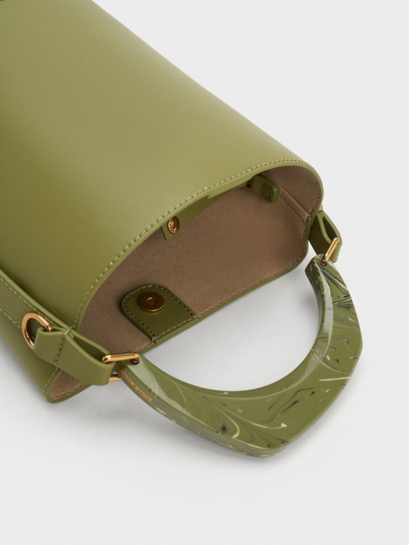 bucket bags Charles And Keith Marlin Acrylic Handle Ελιά | 68205-JPEL