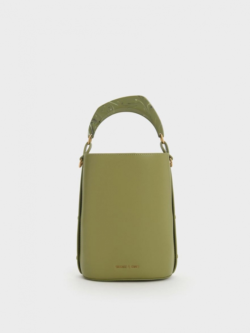 bucket bags Charles And Keith Marlin Acrylic Handle Ελιά | 68205-JPEL