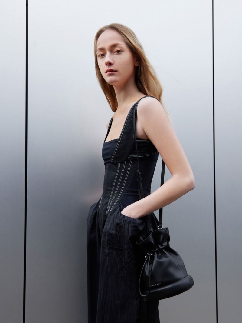 bucket bags Charles And Keith Shiloh Drawstring μαυρα | 60328-KZWR