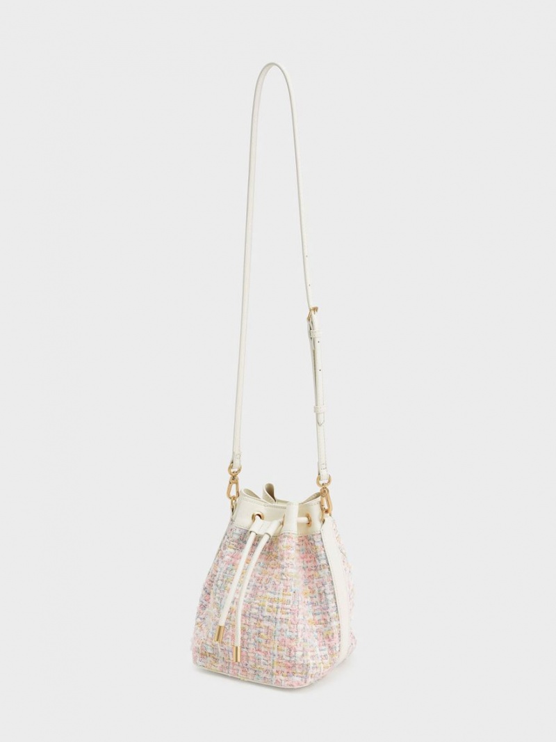 bucket bags Charles And Keith Woven Handle Tweed ανοιχτο ροζ | 93172-UOWB