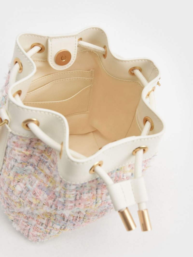 bucket bags Charles And Keith Woven Handle Tweed ανοιχτο ροζ | 93172-UOWB