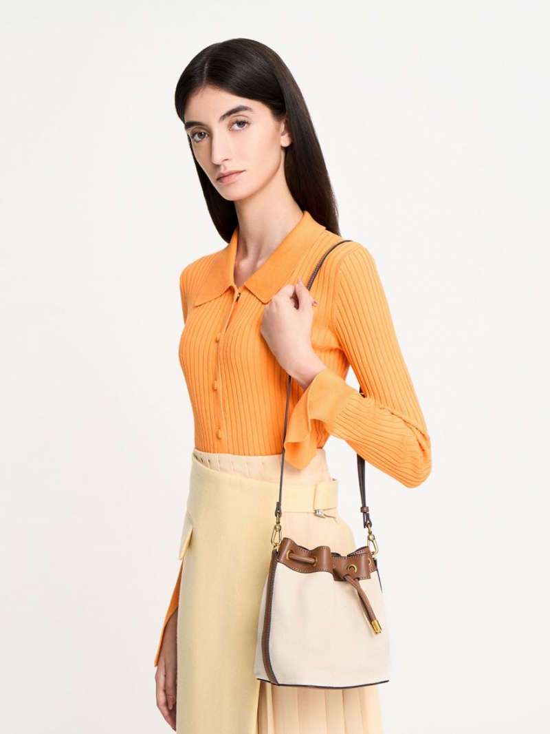 bucket bags Charles And Keith καμβα Drawstring καφε | 85320-YOJH