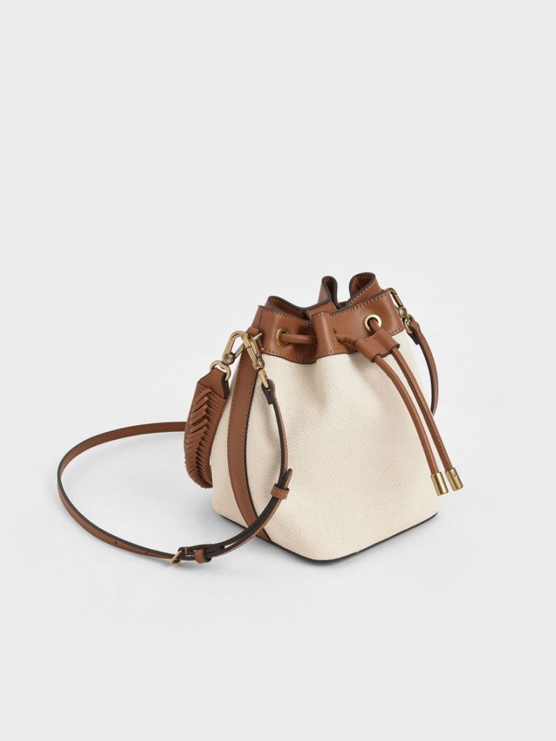 bucket bags Charles And Keith καμβα Drawstring καφε | 85320-YOJH