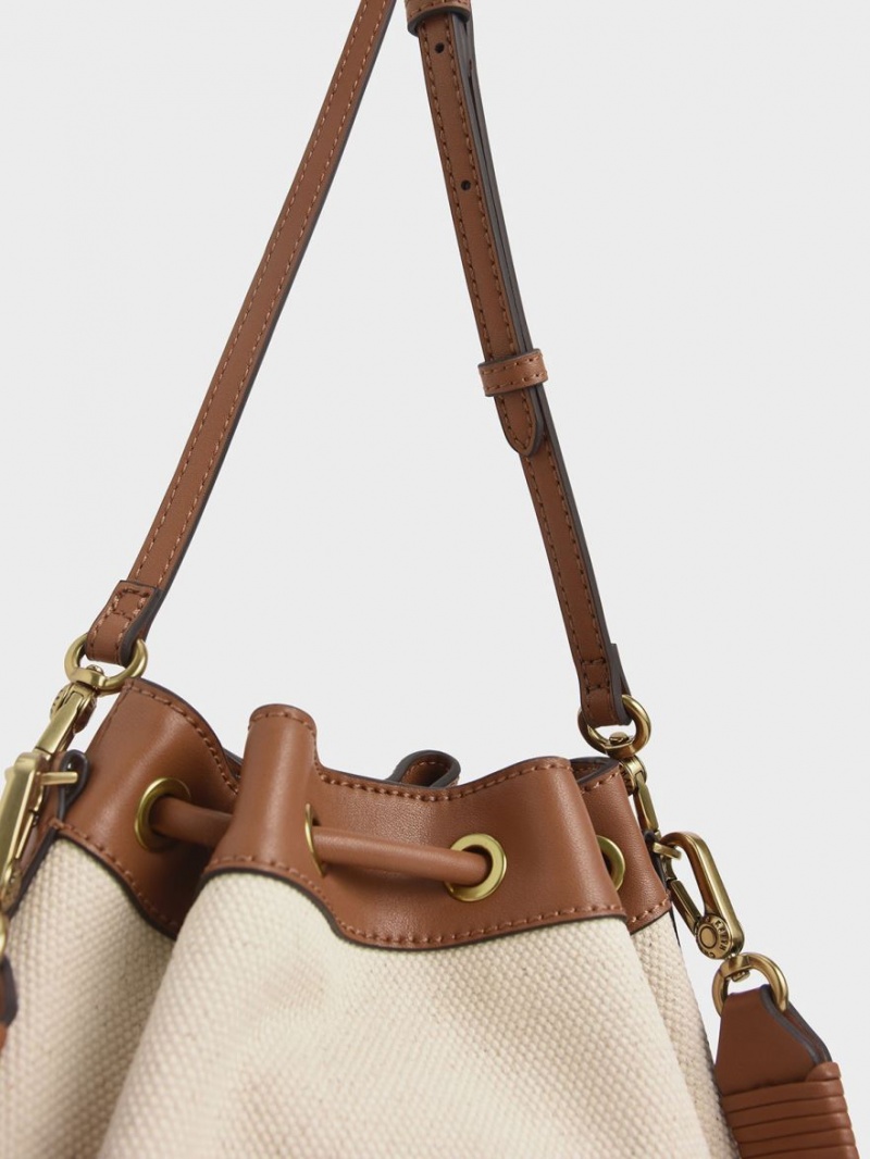 bucket bags Charles And Keith καμβα Drawstring καφε | 85320-YOJH