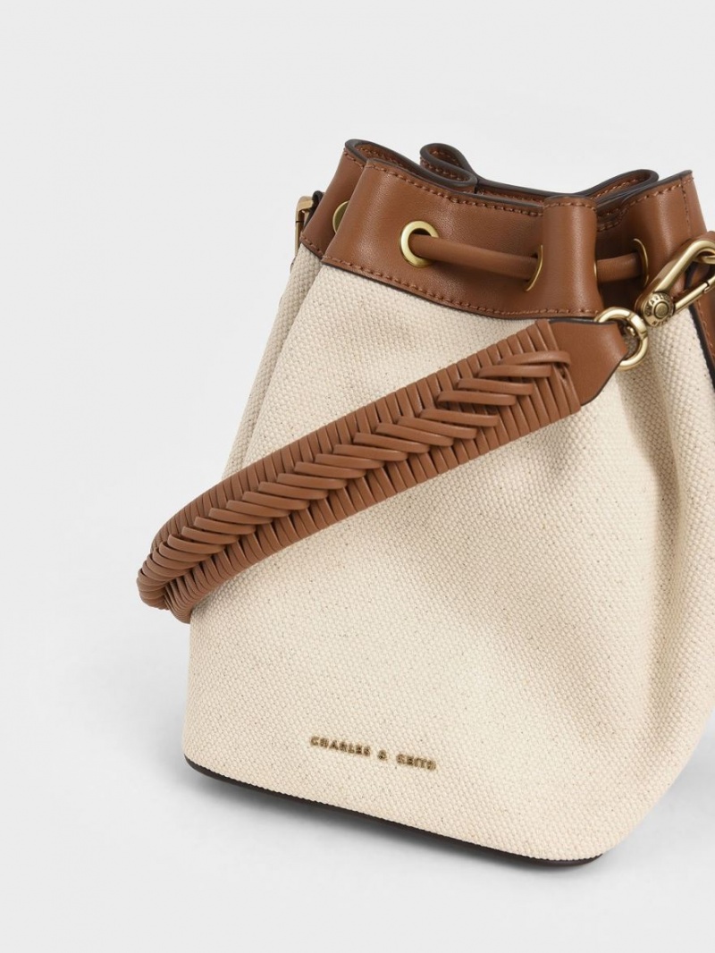 bucket bags Charles And Keith καμβα Drawstring καφε | 85320-YOJH