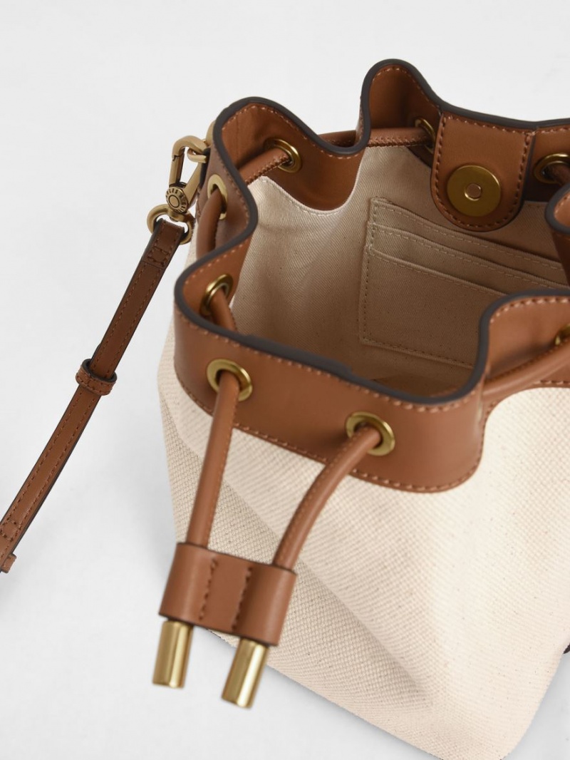 bucket bags Charles And Keith καμβα Drawstring καφε | 85320-YOJH