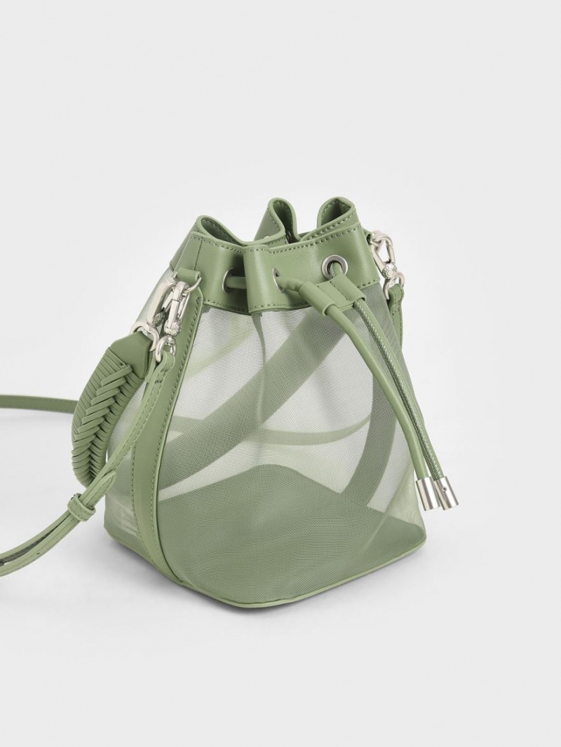 bucket bags Charles And Keith καμβα Drawstring πρασινο | 29714-VTKR