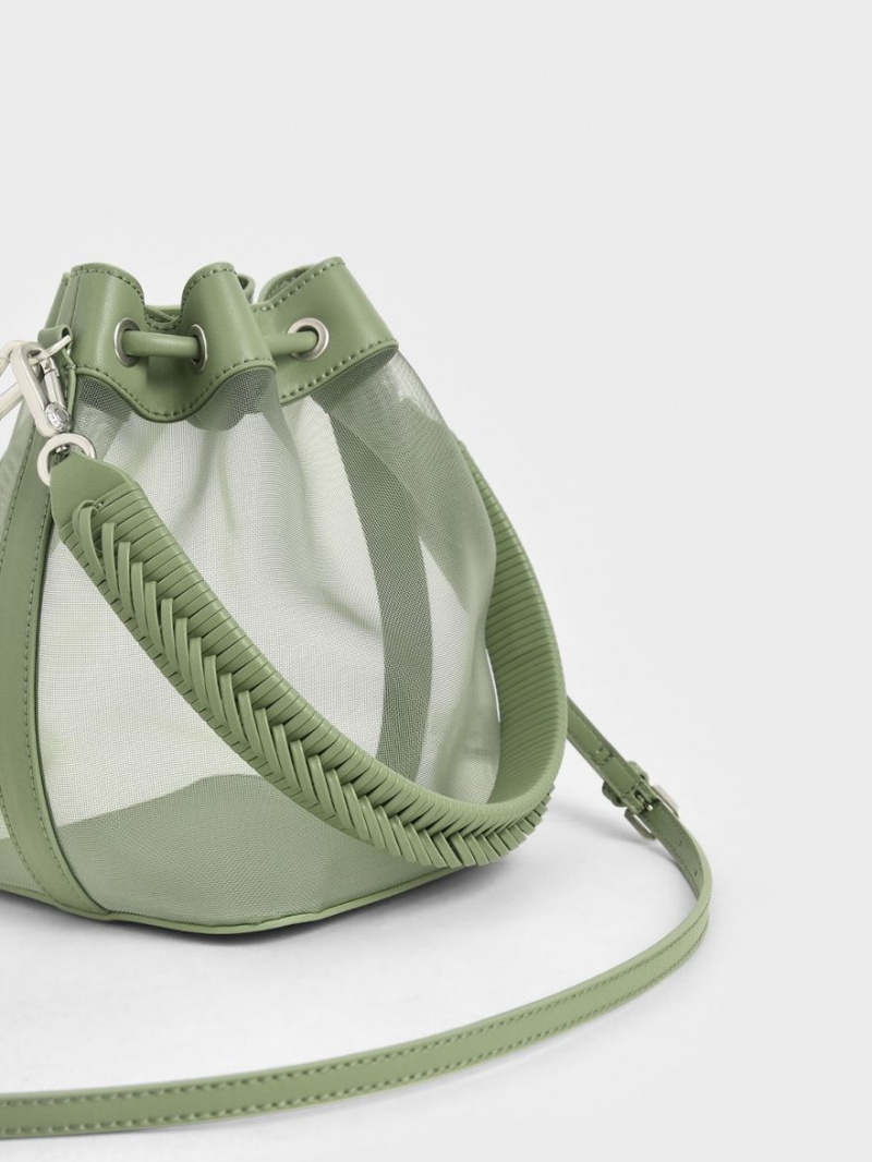 bucket bags Charles And Keith καμβα Drawstring πρασινο | 29714-VTKR
