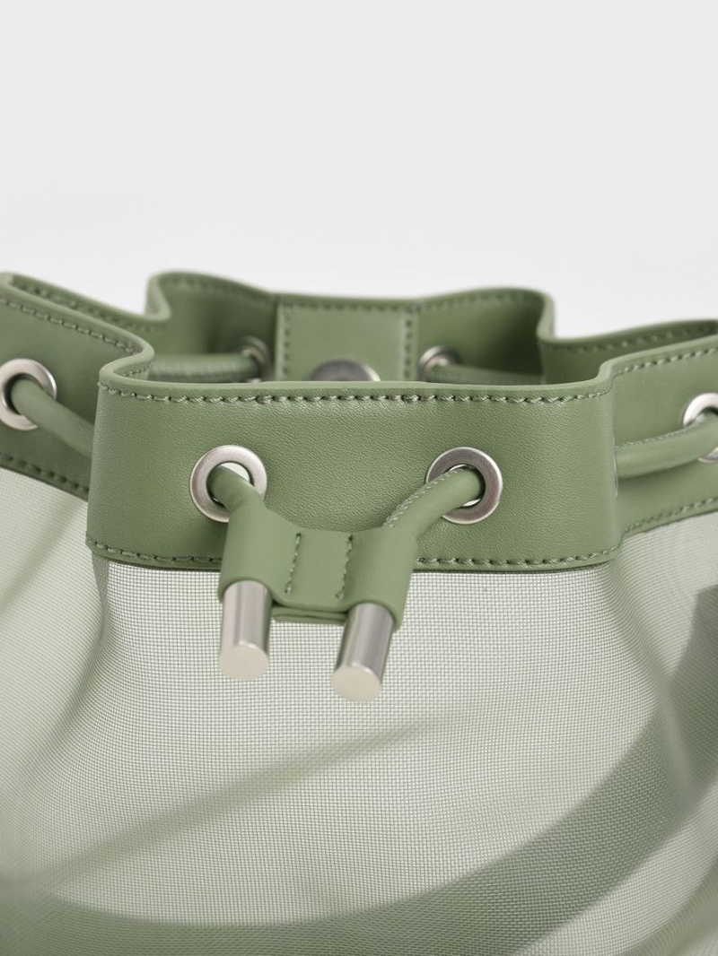bucket bags Charles And Keith καμβα Drawstring πρασινο | 29714-VTKR