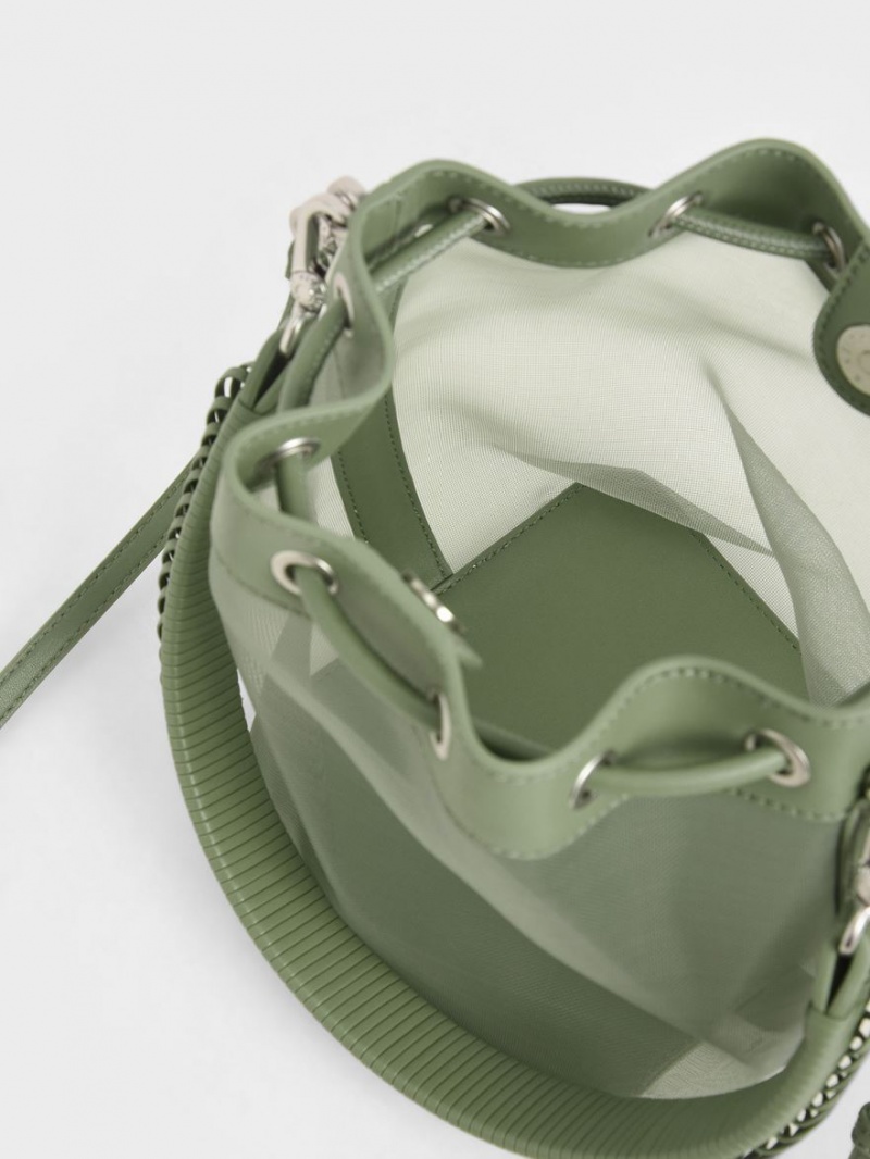 bucket bags Charles And Keith καμβα Drawstring πρασινο | 29714-VTKR
