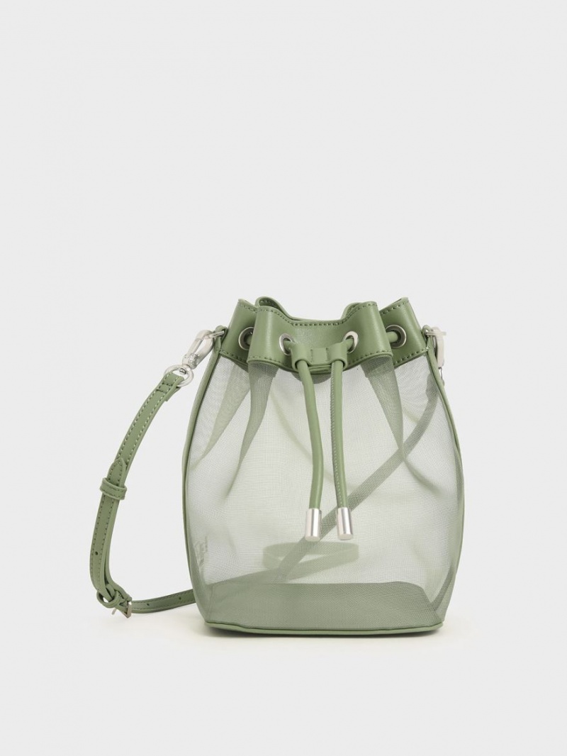 bucket bags Charles And Keith καμβα Drawstring πρασινο | 29714-VTKR