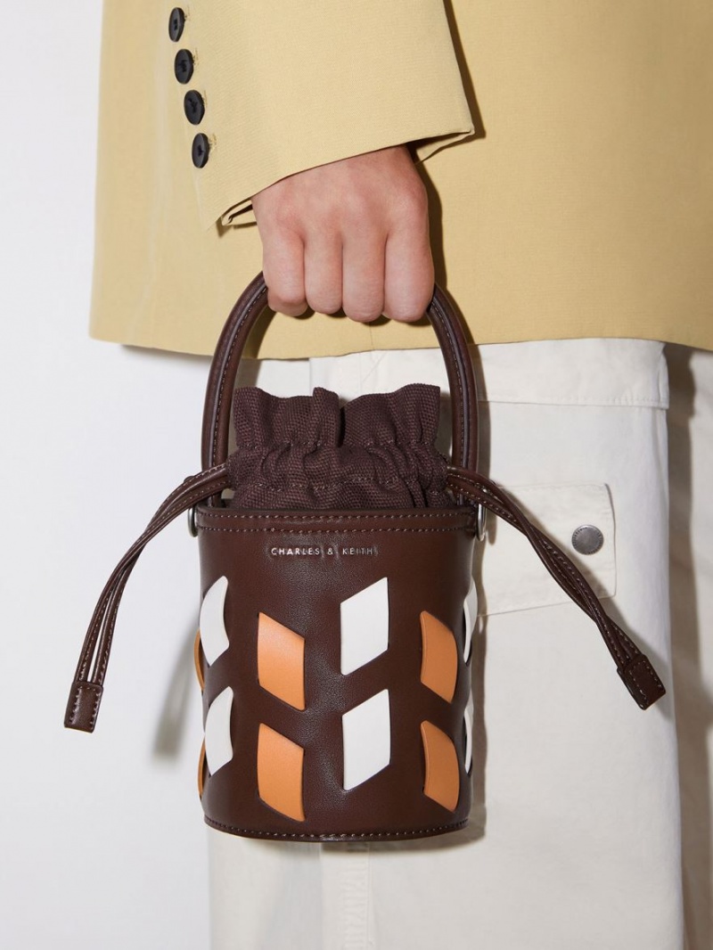 bucket bags Charles And Keith καμβα Panelled σκούρο καφε | 70261-JGVW