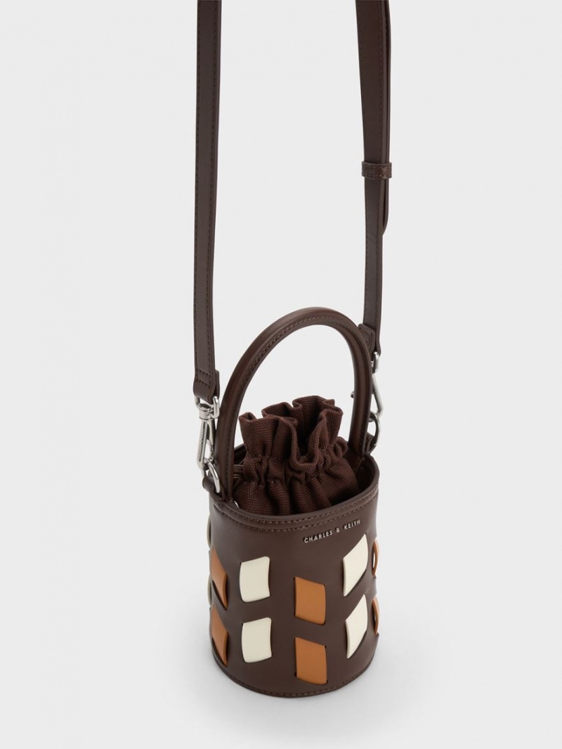 bucket bags Charles And Keith καμβα Panelled σκούρο καφε | 70261-JGVW