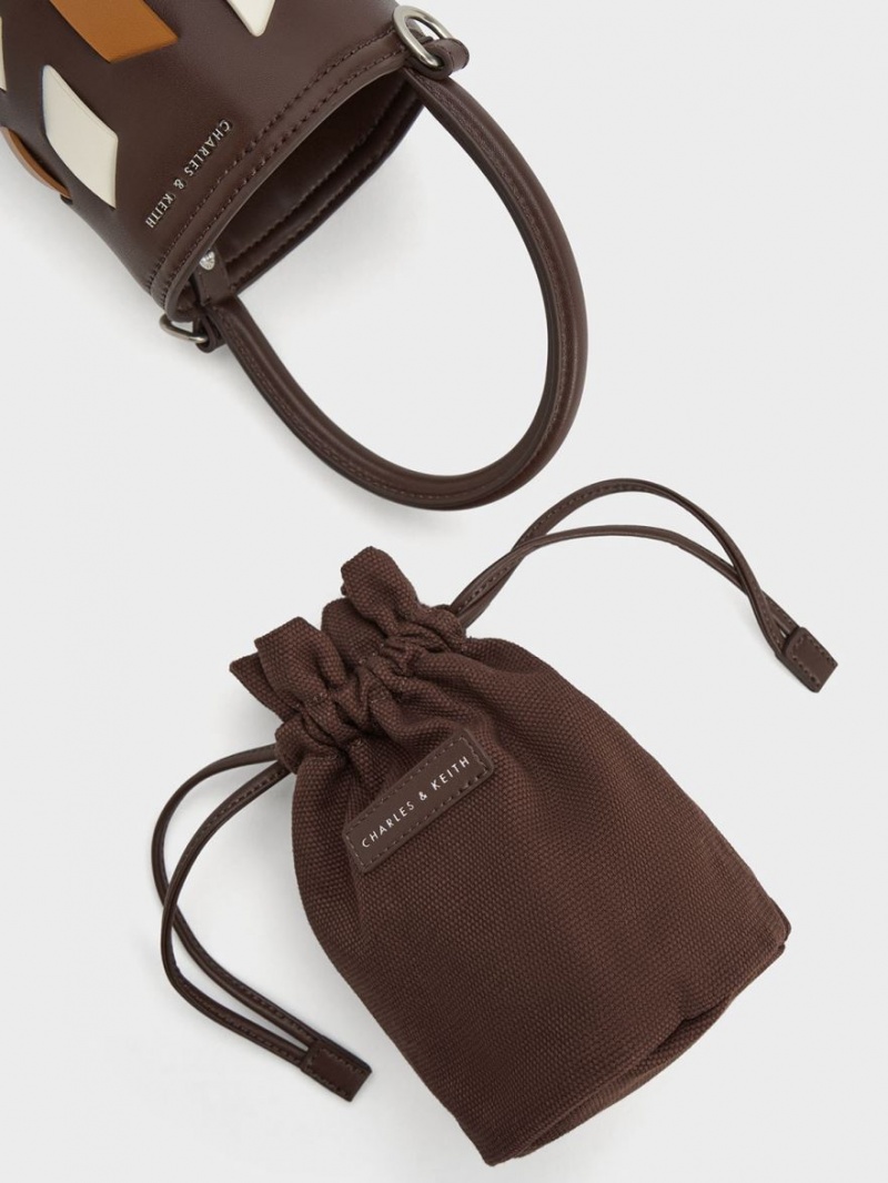 bucket bags Charles And Keith καμβα Panelled σκούρο καφε | 70261-JGVW