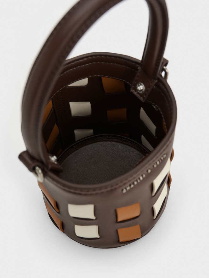 bucket bags Charles And Keith καμβα Panelled σκούρο καφε | 70261-JGVW