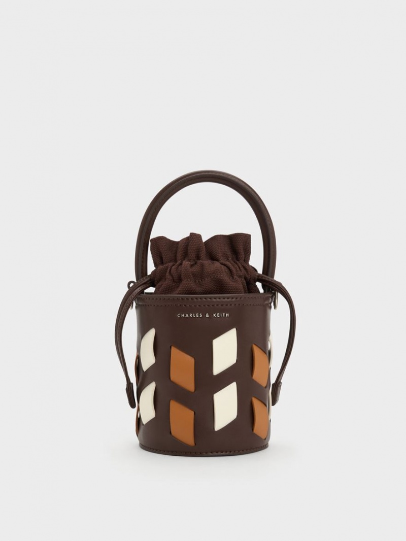 bucket bags Charles And Keith καμβα Panelled σκούρο καφε | 70261-JGVW