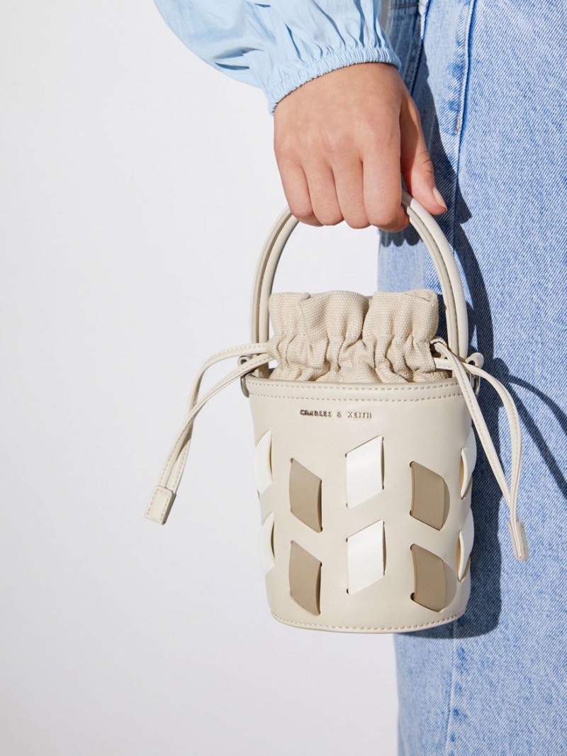 bucket bags Charles And Keith καμβα Panelled Μπεζ | 17680-VKXR