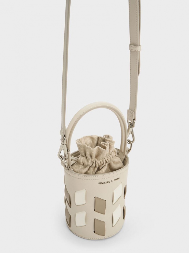 bucket bags Charles And Keith καμβα Panelled Μπεζ | 17680-VKXR