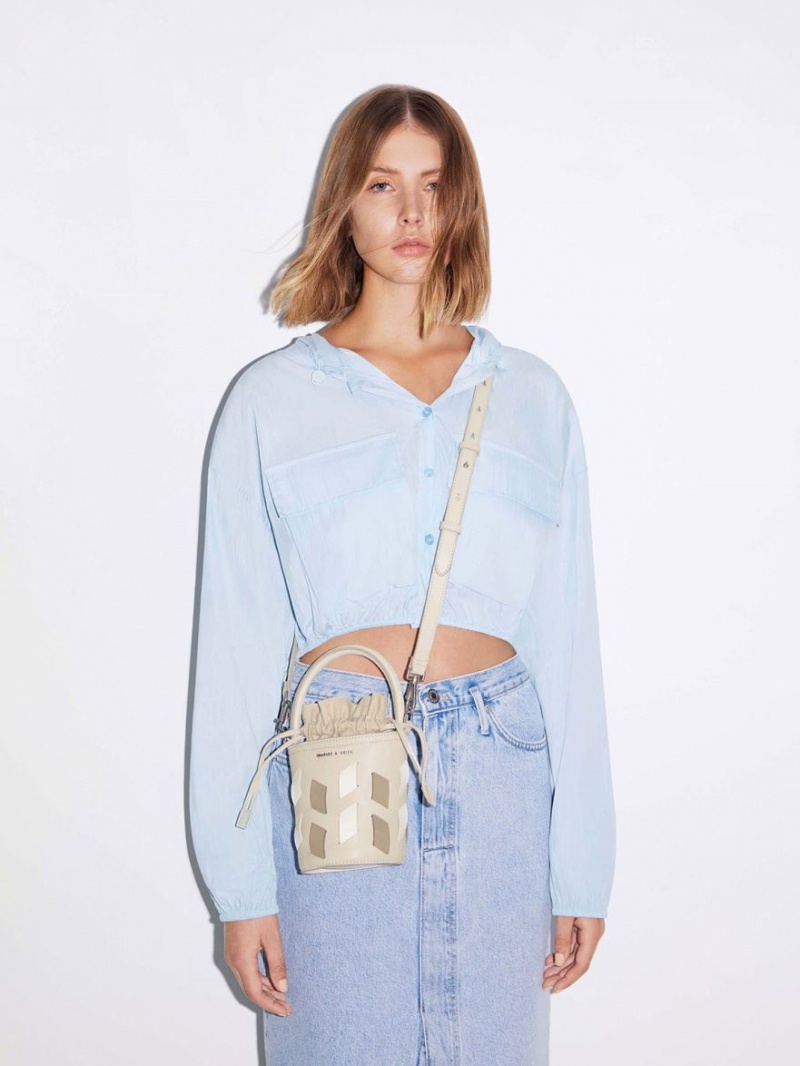 bucket bags Charles And Keith καμβα Panelled Μπεζ | 17680-VKXR