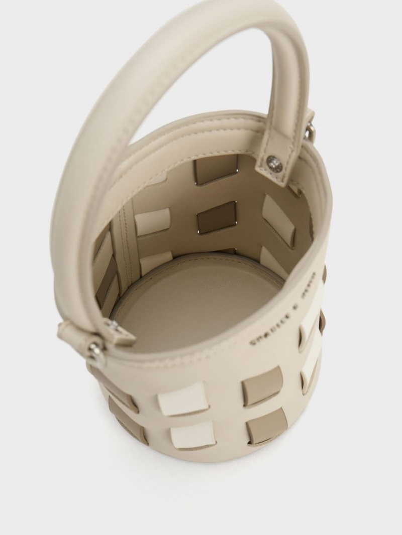 bucket bags Charles And Keith καμβα Panelled Μπεζ | 17680-VKXR