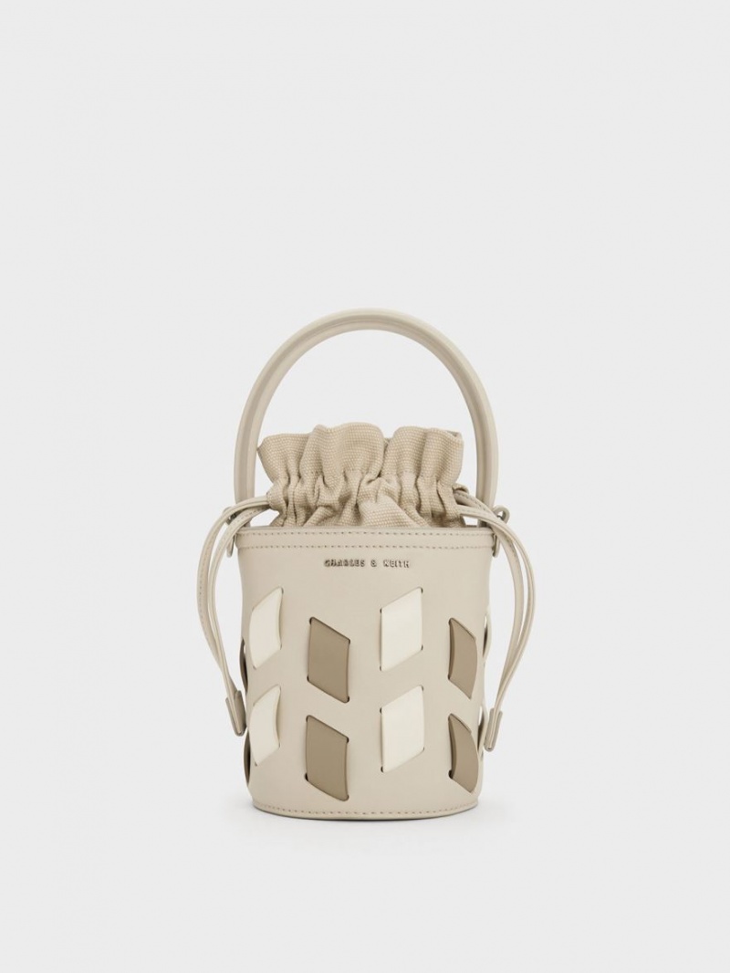 bucket bags Charles And Keith καμβα Panelled Μπεζ | 17680-VKXR