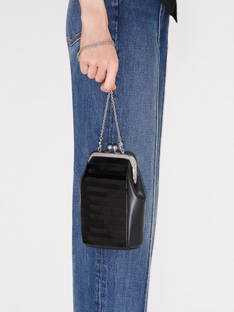 pouches Charles And Keith Disc-Embellished Chain Handle μαυρα | 89523-ANSC