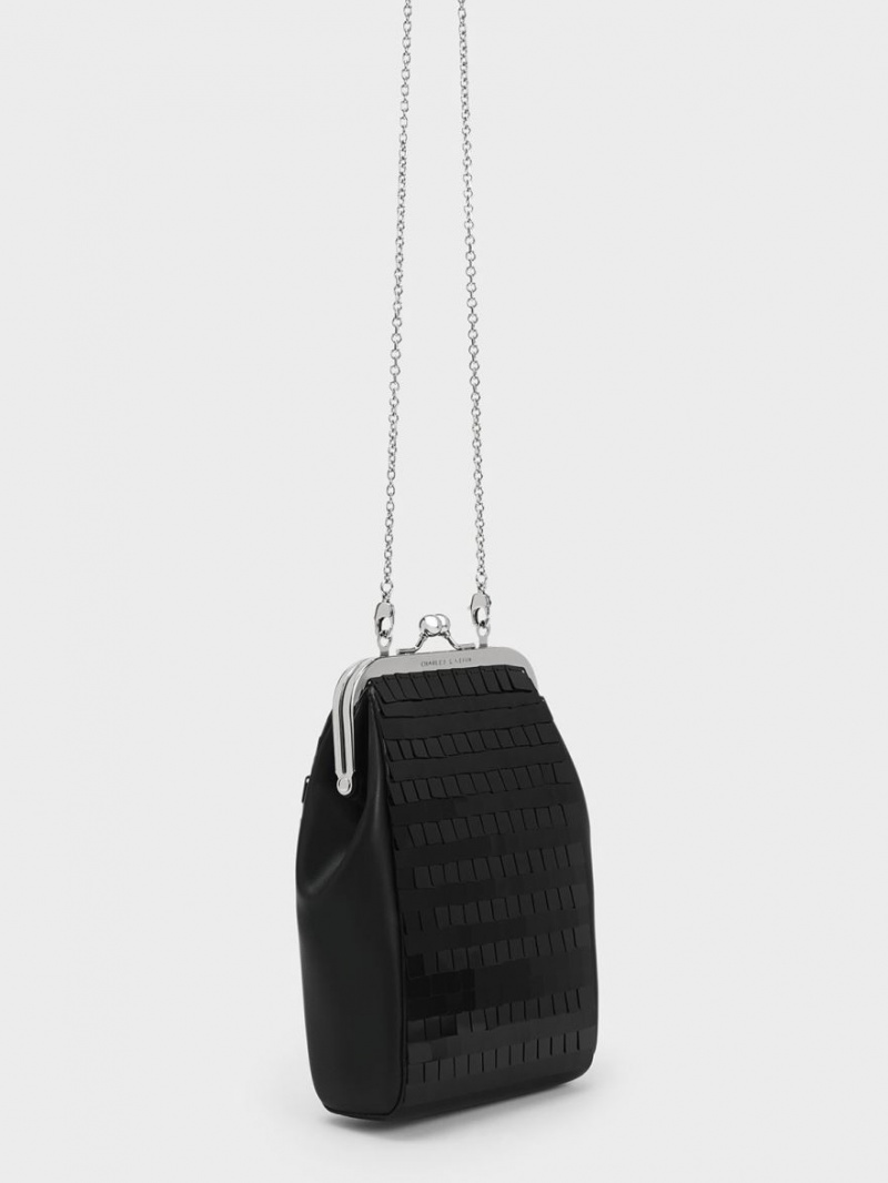 pouches Charles And Keith Disc-Embellished Chain Handle μαυρα | 89523-ANSC