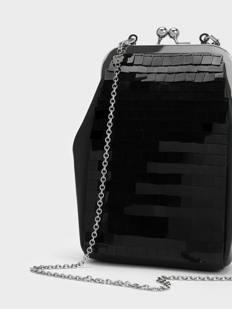 pouches Charles And Keith Disc-Embellished Chain Handle μαυρα | 89523-ANSC