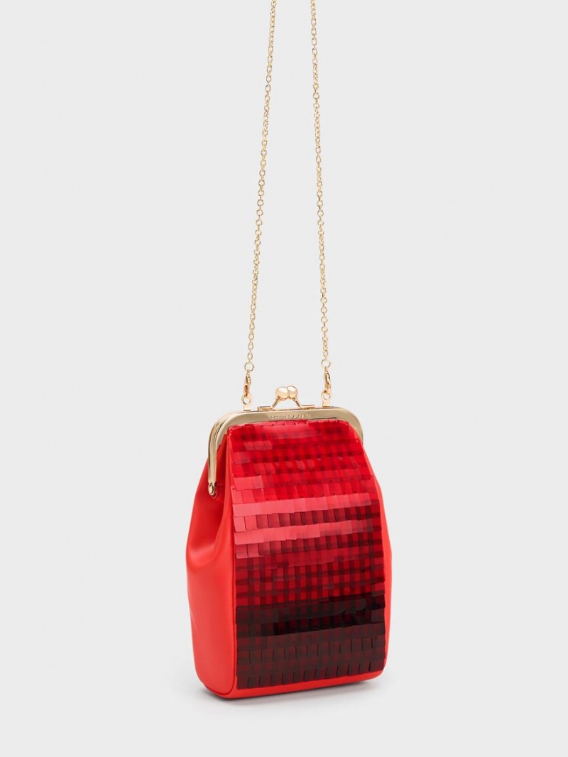 pouches Charles And Keith Disc-Embellished Chain Handle κοκκινα | 48097-LJEI