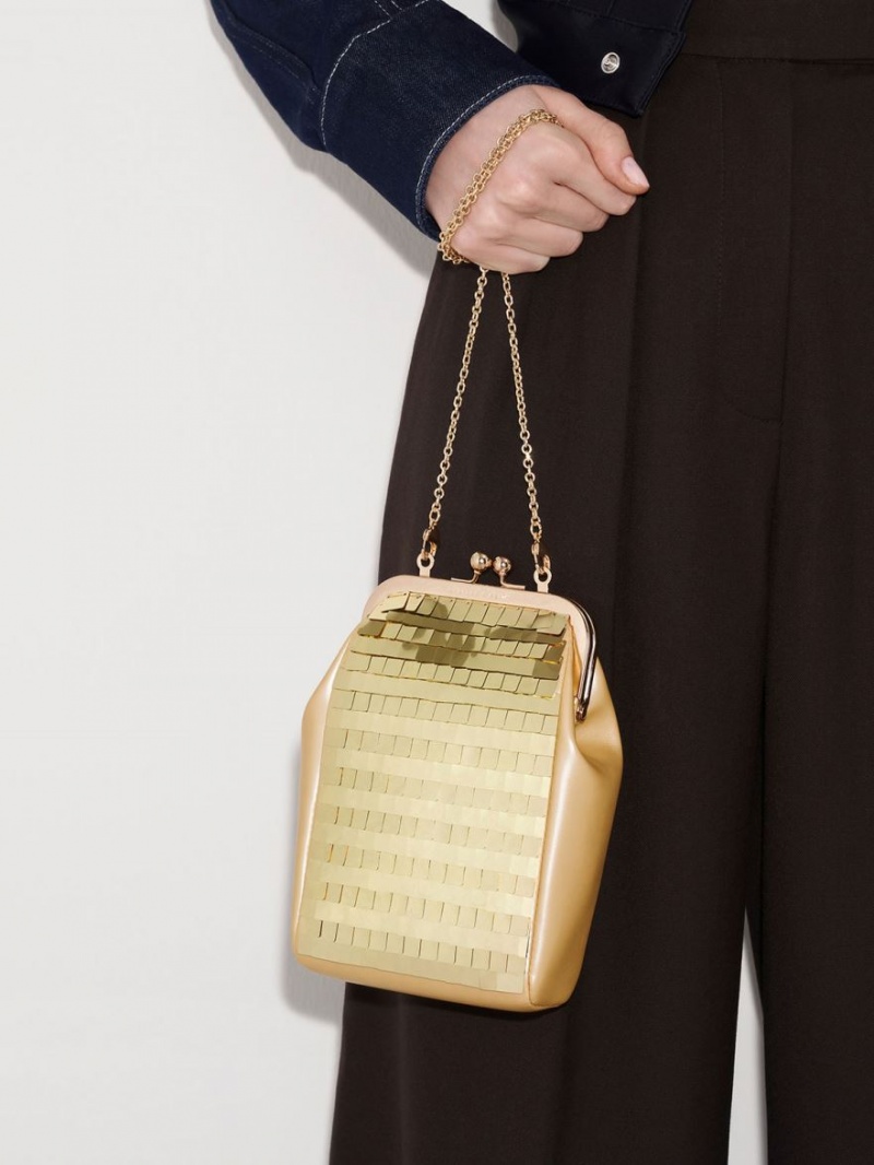 pouches Charles And Keith Disc-Embellished Chain Handle χρυσο χρωμα | 93675-ZJEG