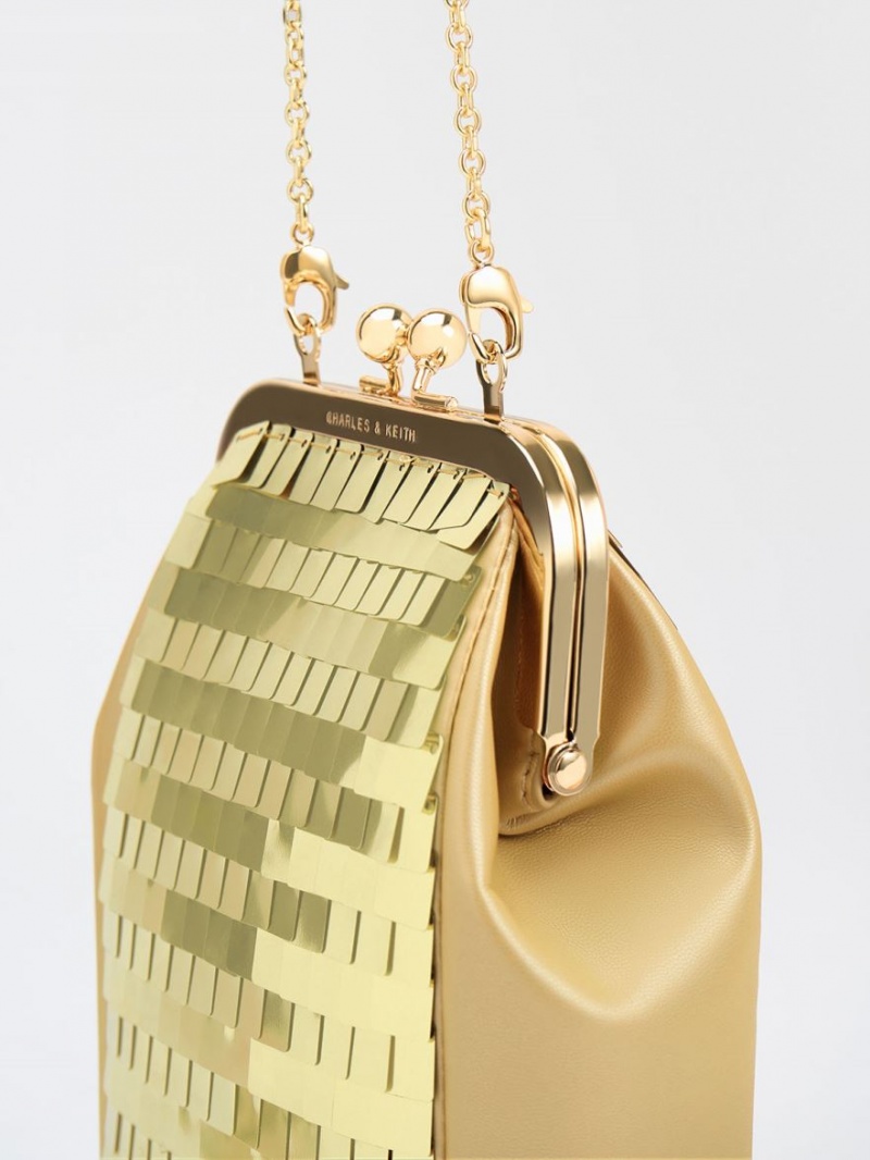 pouches Charles And Keith Disc-Embellished Chain Handle χρυσο χρωμα | 93675-ZJEG