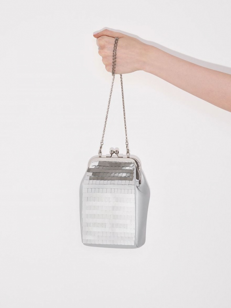 pouches Charles And Keith Disc-Embellished Chain Handle ασημι | 54621-WBFP