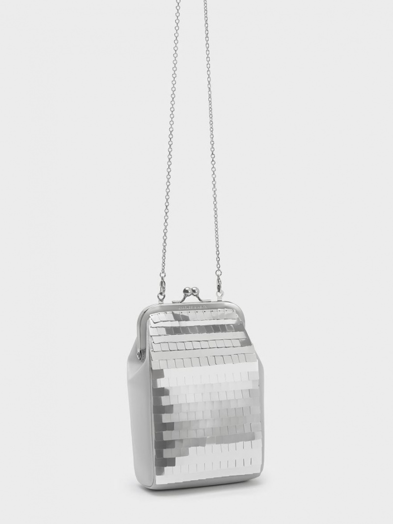 pouches Charles And Keith Disc-Embellished Chain Handle ασημι | 54621-WBFP