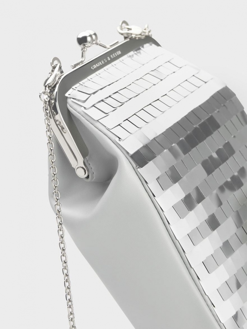 pouches Charles And Keith Disc-Embellished Chain Handle ασημι | 54621-WBFP